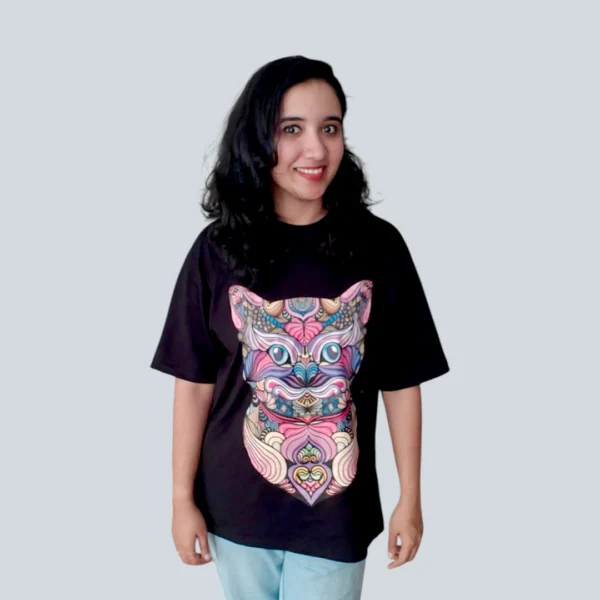 Cat Doodle Oversized Tshirt -Original Art Printed Tshirt 26 ( Unisex )