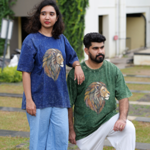 Lion Art printed on Acid Wash Oversized T-Shirt (Unisex)