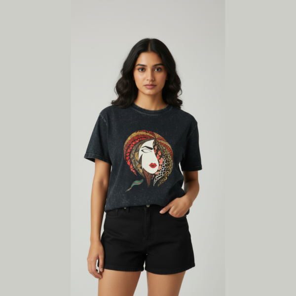 Doodle Lady Acid Wash – Oversized Art Printed T-Shirt (Unisex)