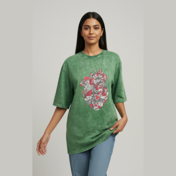 Human Heart Acid Wash – Oversized Art Printed T-Shirt (Unisex)