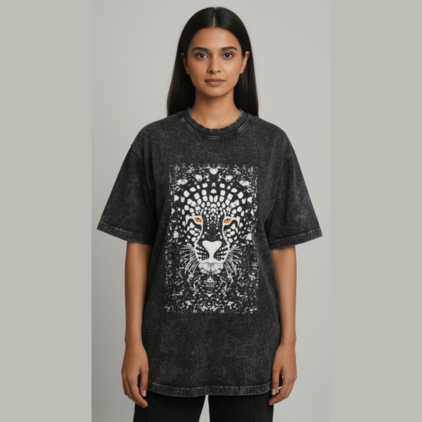 Cheetah Acid Wash – Oversized Art Printed T-Shirt (Unisex)