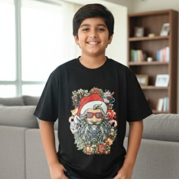 Black Santa Design Tshirt for Kids