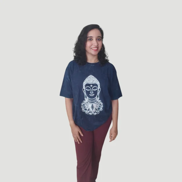 White Bhuddha Line Art Acid Wash – Oversized Art Printed T-Shirt (Unisex) (Copy)